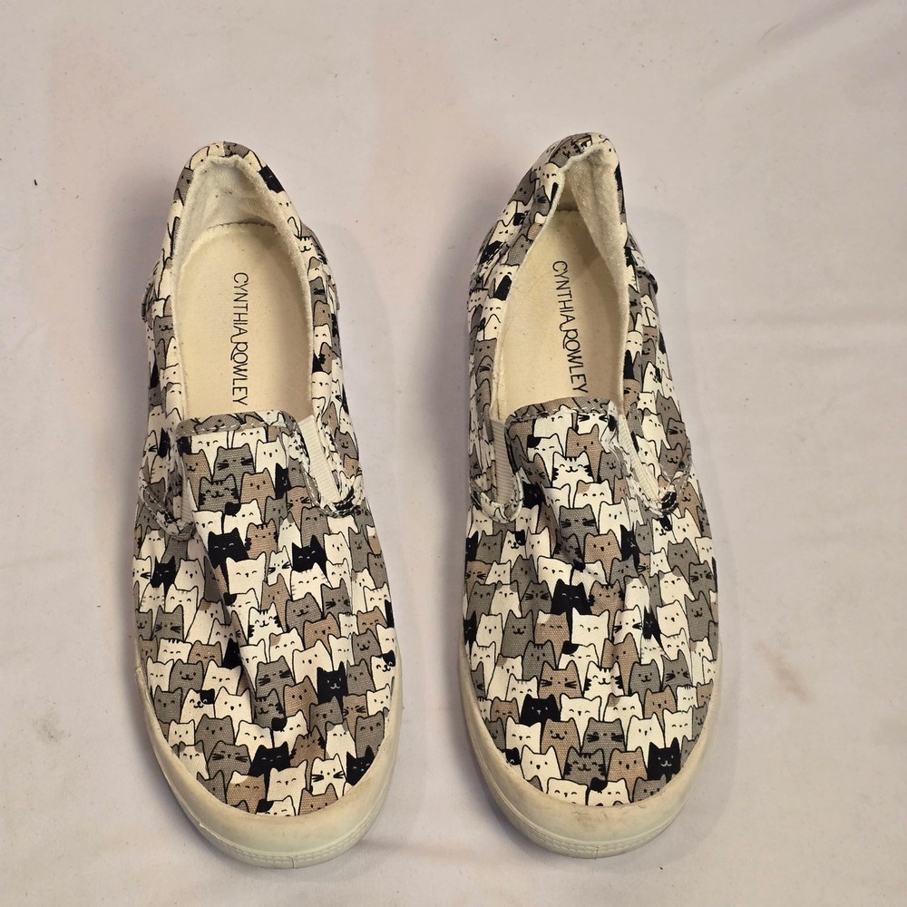 Cynthia Rowley Rossi Womens Cat Print Slip On Sneakers Grey‎ Black White 9.5M